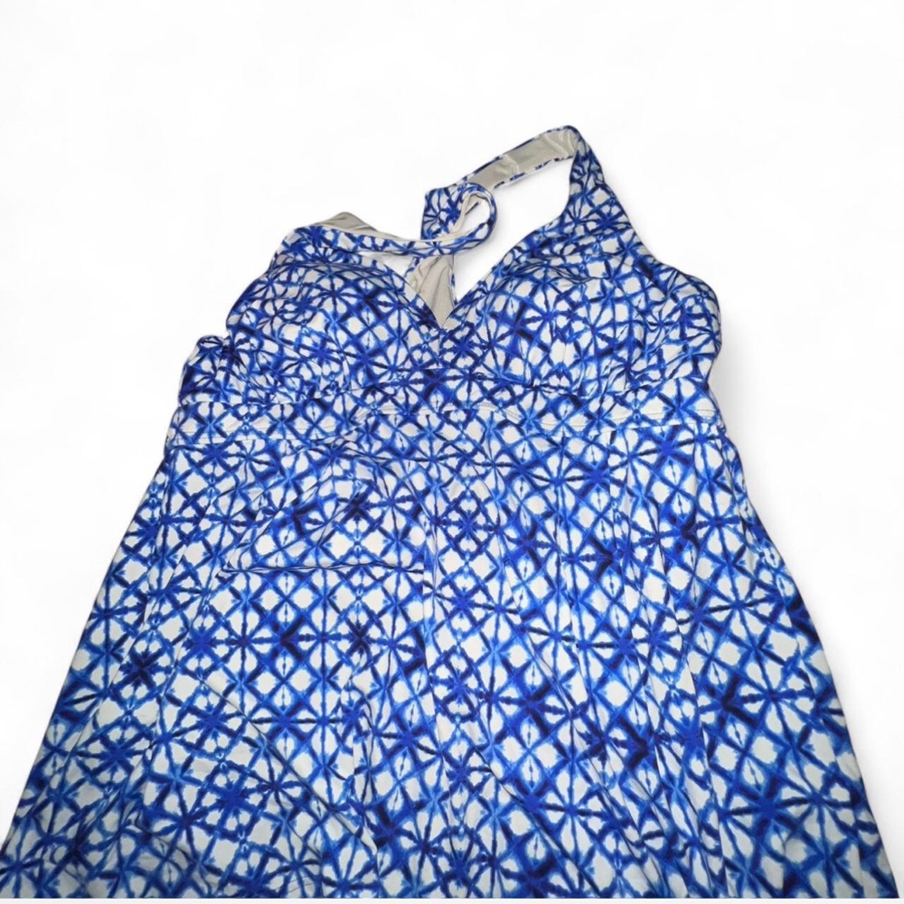 Lands' End Blue and White Patterned Swim top